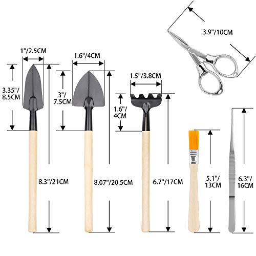 Bonsai Tools Kit 9 PCS for Starter - Fold Scissor, Brush, Tweezer, Mini Rake, Shove Weeding Fork Set - Thumbnail 2