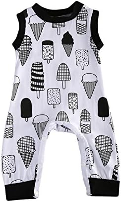 Newborn Baby Boy Girl Pajamas Floral Sleeper Cute Flower Print Coveralls Outfit Clothing Set (0-3 Months, Ice Cream)