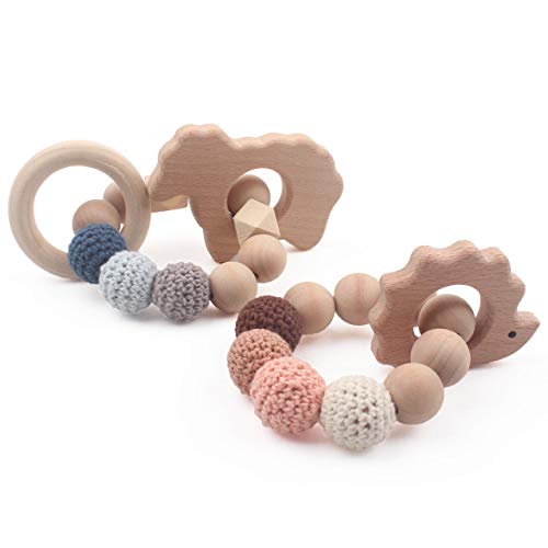 Baby Teething Ring Hedgehog Wooden Teether Bangles Baby Organic