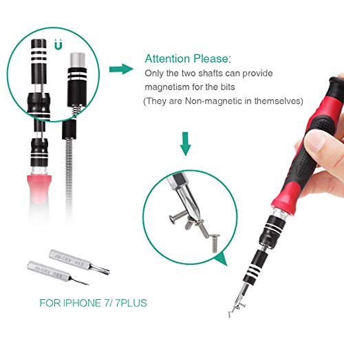 ORIA Precision Screwdriver Kit, 60 in 1 with 56 Bits Screwdriver Set, Magnetic Driver Kit with Flexible Shaft, Extension Rod for Mobile Phone, Smartphone, Game Console, Tablet, PC, Red - Thumbnail 2