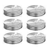 6 Pack Regular Mouth Mason Jar Stainless Steel Lids Straw Hole With Silicone Rings