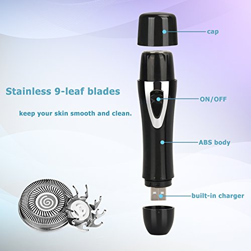 Hair Remover/Painless Facial Hair Removal/Nose&Eyebrow Bikini Trimmer/Electric Shaver with Rechargeable USB Cable&4 Functional Razors for Women&Men,Portable Lipstick Design