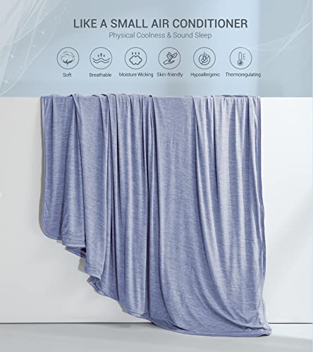 Marchpower Cooling Blanket, 150 x 200 cm, Lightweight Summer Blanket with Japanese Arc-Chill Q-Max >0.43 Cooling Fibres, Absorbs Body Heat, 2 in 1 Double-Sided Children's Blanket, Sofa Blanket, Travel Blanket, Blue