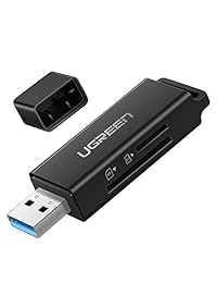 UGREEN lector de tarjetas SD portátil USB 3.0 Dual Slot Flash tarjeta adaptador Hub para TF, SD, Micro SD, SDXC, SDHC, MMC, RS-MMC, Micro SDXC, Micro SDHC, UHS-I para Mac, Windows, Linux, Chrome, PC, Laptop