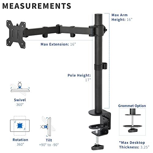 VIVO Single Monitor Arm Desk Mount, Holds Screens up to 32 inch Regular