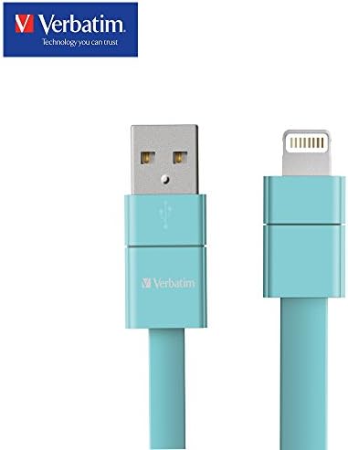 [Apple MFi Certified] Verbatim USB Lightning iPhone Cable for iPhone X, 8, 8 Plus, 7, 7Plus, iPod and iPad, Fast Charging, 2 Year Limited Warranty, 8 Inch/20 CM ­ Tiffany Blue.
