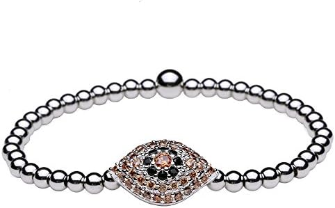 Women Bracelet Cubic Zirconia / Titanium Steel Beads (4mm) Evil Eye Stretch 6"-6.5" (Color: Silver)