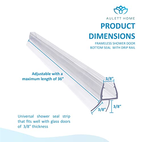 Aulett Home Frameless Shower Door Bottom Seal with Drip Rail 3/8" x