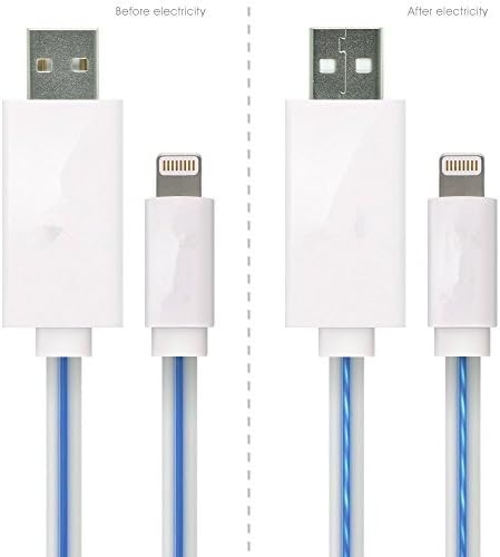 Red Gem Visible Flowing LED Light Up Noodle Data Sync &amp; Charging Cable 3 Feet for iPhone 6, 6 Plus, 5, 5C, 5S, iPad Air 1, 2 &amp; iPad Mini 2 &amp; 3, iOS 8 Compatible (White with blue LED)