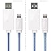 Red Gem Visible Flowing LED Light Up Noodle Data Sync & Charging Cable 3 Feet for iPhone 6, 6 Plus, 5, 5C, 5S, iPad Air 1, 2 & iPad Mini 2 & 3, iOS 8 Compatible (White with blue LED)