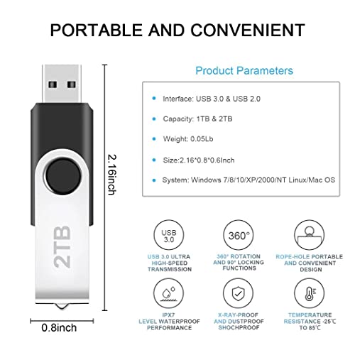 SOOKOM USB 3.0 Flash Drive 2TB, 2000GB Ultra High Speed Flash Drive 3.0