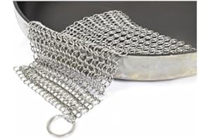 Quick Parts Delivery 304 Stainless Steel Cast Iron Scrubber - 7 x 7 Inches Cleaner Chainmail Dish Scouring Pad for Dishwasher Cleaning - Chainmail Scrubber for cast Iron Pans - Dutch Ovens Grills