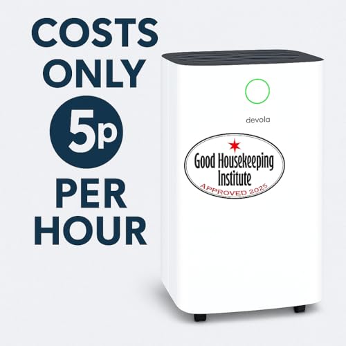 Devola 12L/day Low Energy Dehumidifier, Quiet & Energy Efficient (costs less than 5p per hour) Dehumidifiers for Home, Laundry Drying Dehumidifier, Dust Filter