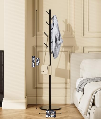 Clothes Rack with 8 Hooks, 3-Way Height Adjustable, Modern Coat Tree Made of Sturdy Metal with Sintered Stone Base for Office and Bedroom, Ideal for Coats, Hats and Bags (30 x 30 x 167 cm)