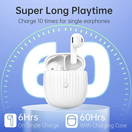 GIEC Wireless Earbuds Noise Cancelling Bluetooth Stereo Earphones in Ear Headphones IP55 Waterproof Bluetooth Earbuds Crystal-Clear Treble Booming Bass Wireless Headset, White