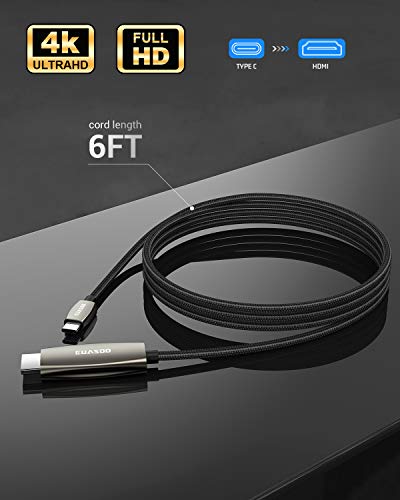 USB C to HDMI Cable(4K@60Hz), EUASOO USB Type-C to HDMI Adapter [Thunderbolt 3 Compatible] for MacBook Pro 2019/2018/2017, MacBook Air/iPad Pro 2019/2018, Surface Book 2, Samsung S10, and More (6ft) - Thumbnail 3