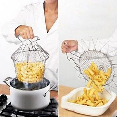 Durable Foldable Strain Chef Fry Frying Basket Strainer Rinse Kitchen Tools LD