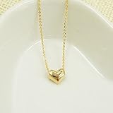 AKOAK 316L Stainless Steel Classic Women Gold Heart Bib Link Chain Pendant Necklaces Lovely Peach Heart Necklace