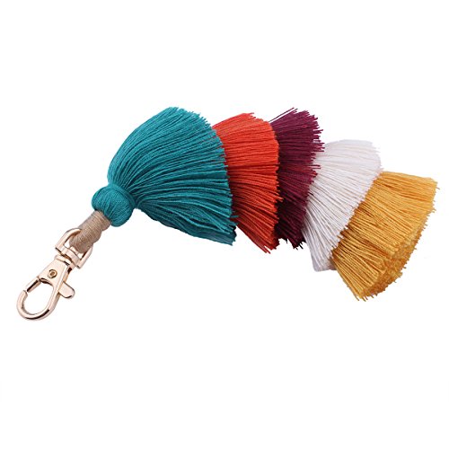 ZOONAI Colorful Tassels Charm Keychain Car Keyring Holder Bag Wallet Purse Decorations (A)