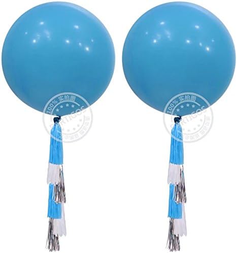 36 Inch Giant Jumbo Light Blue Latex Balloons with Tassel Tail