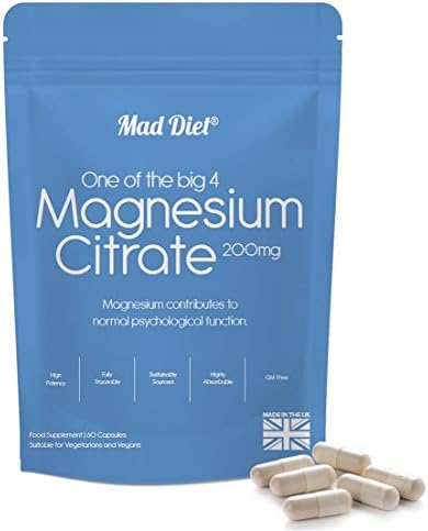 Mad Diet Magnesium Citrate - Vegan - NO Nasty Ingredients – Practitioner Quality - 60 Capsules