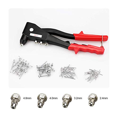 Rivet Gun Kit,Contractor Grade Riveter with Assorted 60 Rivets,Heavy Duty Riveter Set Provides Portable Fastening for General Purpose Rivet Jobs