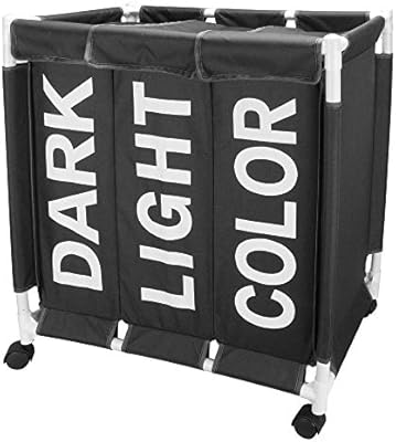 3 Section Rolling Laundry Hamper Lid Removable Wheels Laundry Basket Washing Storage Dirty Clothes Organizer Hamper Divided 24 4 X26 X13 7 For Kids Adults Black Buy Online At Best Price In Uae Amazon Ae