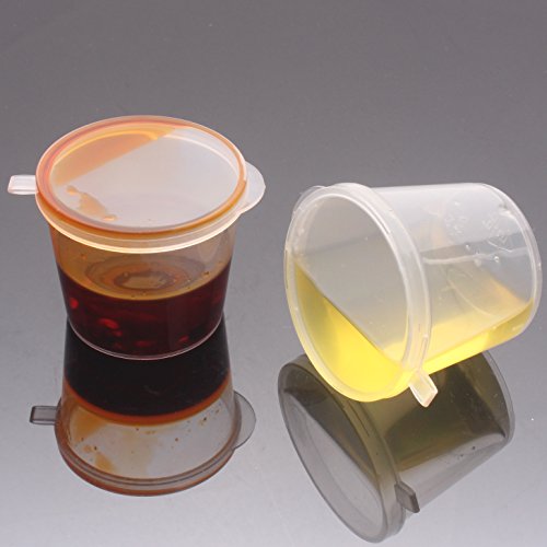 Zicome 1-Ounce Plastic Disposable Cups with Lids for Sauces, Salad Dressings, 100 Counts