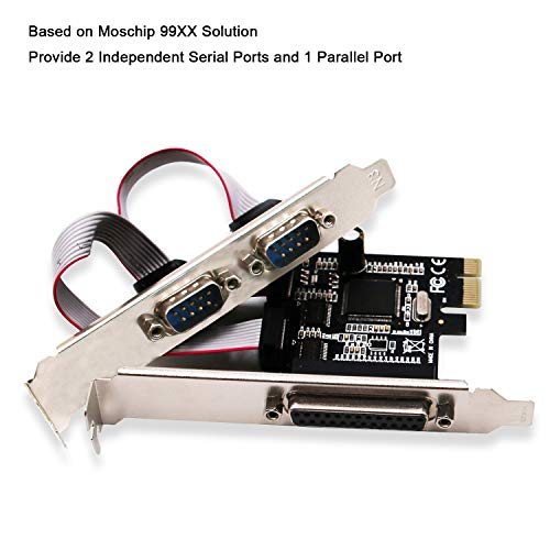 LinksTek PCIE Parallel Serial Ports Card Adapter-2 Ports Serial/RS-232/DB9/COM with 165C550 UART-1 Port Parallel/DB25/LPT-Support SPP/EPP/ECP-with Low Profile Bracket for Slim PCs(PCIE-SE2PA1)