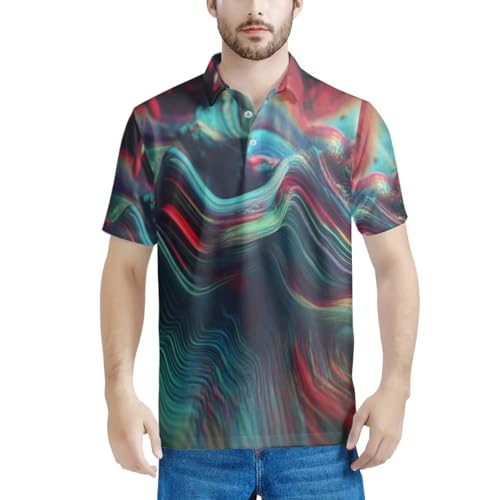 HUGS IDEA Abstract Art Lines Golf Shirts for Men