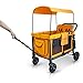 WONDERFOLD W4 Original Quad Stroller Wagon (4 Seater) - Collapsible Wagon Stroller with Seats with 5-Point Harnesses, Easy Access Zipper Door, and Removable Sun Canopy, Orange