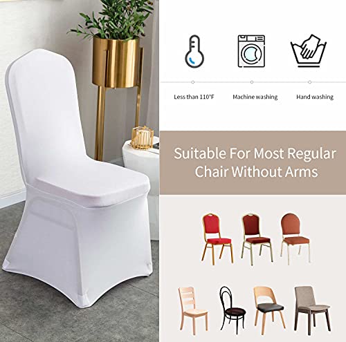 MINGYIT 10 PCS WHITE SPANDEX CHAIR COVERS BANQUET CHAIR COVERS – UNIVERSAL STRETCH CHAIR SLIPCOVERS PROTECTOR FOR WEDDING, BANQUET, AND PARTY (10, WHITE)