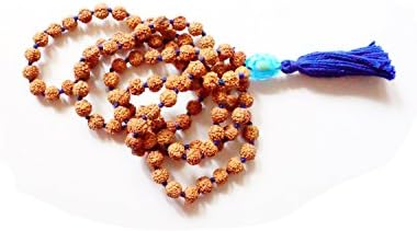 Handmade Rudraksha Love Intention Mala with 108 Beads for Meditation, Yoga, Prayer, Chanting &amp; Japa (Navy Turquoise)