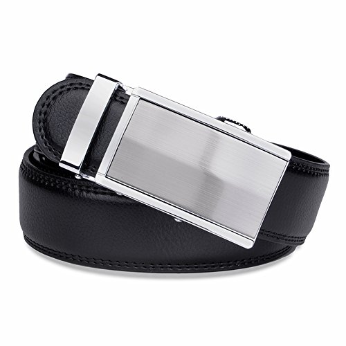 Vbiger Men's Leather Belt Sliding Buckle 35mm Ratchet Belt Black (42" to 52" long, Black 22