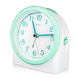 Non-ticking Analog Alarm Clock with Snooze and Nightlight, Adjustable Smart Light Desk alarm Clock Protect the Eyes, Battery Operated,Green