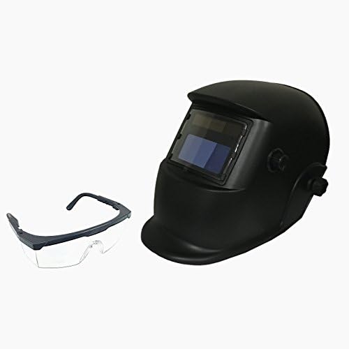 Instapark ADF Series GX-500S-SG Solar Powered Auto Darkening Welding Helmet Black with Adjustable Shade Range #9 - #13 &amp; Safety Protective Goggles with Black Frame &amp; Clear Lens