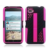 HTC First / M4 [AT&T] Hybrid Double Layer Armor Case w/ Built-in Kickstand ((Pink / Black))