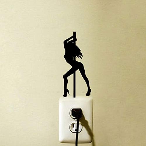 WALSTICKEL Wall Sticker Girl Stripper Pole Personality Wall Decal Fashion Bedroom Vinyl Switch Sticker,Black