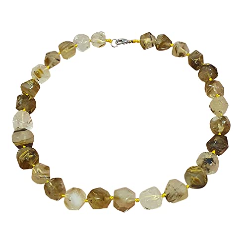 Treasure Bay Chunky Statement Natural Gemstone Beaded Necklace for Women, Women's Handmade Necklace (Gold Quartz)