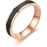 INRENG Women's 4MM Stainless Steel Promise Eternal Ring Epoxy Enamel Wedding Band Comfort Fit Rose Gold Black Size 4