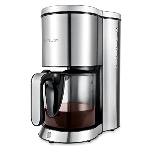 HAMSWAN Drip Coffee Maker, AD-103 Thermal Coffee Maker, Ground Coffee maker, 2, 4, 6, 8, 10 Cup Coffee Maker, Stainless Steel Coffee Machine with Glass Coffee Pot for Home&Office (120V)
