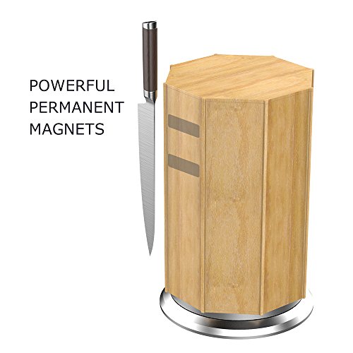 Knife Block,Cuteadoy 360°Rotating Bamboo Magnetic Knife Rack/Holder, Winner of Kitchen Test ,with Aluminum Alloy Base and Non-slip Feet, Luxury Gift and Amazing Handicraft (Natural) - Thumbnail 3