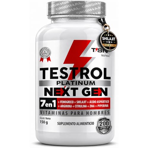 Testrol Platinum Next Gen 7 En 1 para Hombres | Shilajit, Fenogreco, Ácido Aspártico, Maca, Arginina, Citrulina y ZMA | (200 caps)