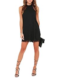 Fantaist vestido corto de chifón, informal, sin mangas, holgado, con pechera de encaje, para mujer