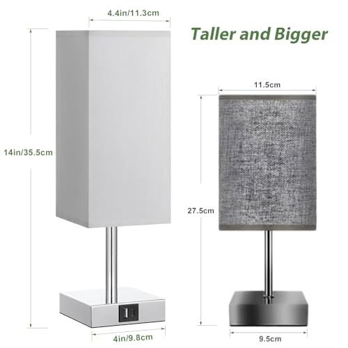Aooshine Bedside Lamps, Touch Control Table Lamp with USB A+C Charging Ports, Lamps 3 Way Dimmable, for Bedroom Living Room-Grey Fabric Shade (LED Bulb Included)