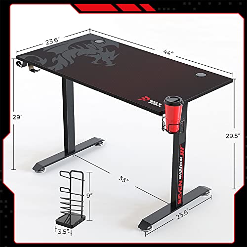 SEVEN WARRIOR Gaming Desk 44 INCH, T Shaped Carbon Fiber Surface