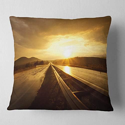 Designart CU10834-26-26 Wet After Rain Road at Sunset' Landscape Printed Throw Cushion Pillow Cover for Living Room, Sofa, 26 in. x 26 in.
