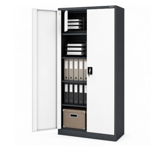 Jan Nowak Aktenschrank Bueroschrank Metall mit Schliessfach, 185x90x45 cm