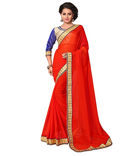 Viva N Diva Orange Georgette Saree With Unstitched Blouse Piece