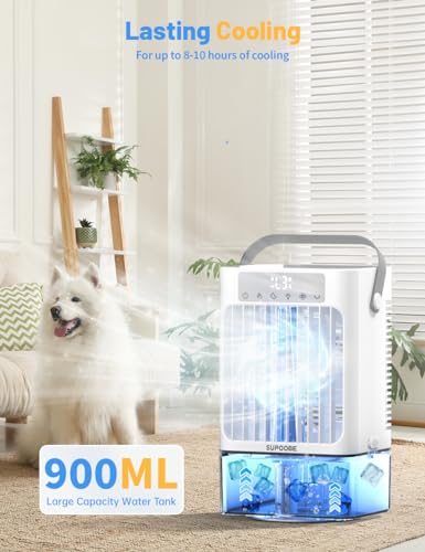 Climatiseur Mobile Portable,Refroidisseur D'air Silencieux 900 ml,4 en 1 Mini Climatisation USB Ventilateur,3 Vitesses de Ventilateur,2 Modes D'humidification Pour Personal,Maison,Bureau (Blanc)